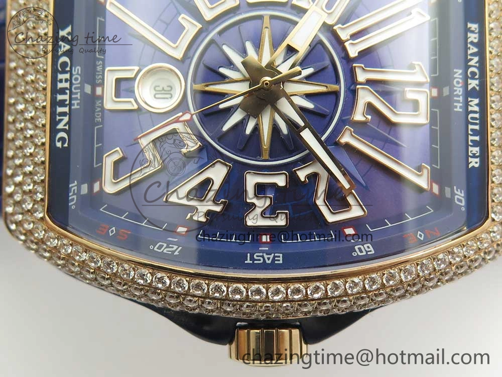 Vanguard V45 RG Full Diamonds Blue Textured Numbers Markers on Blue Gummy Strap A2813