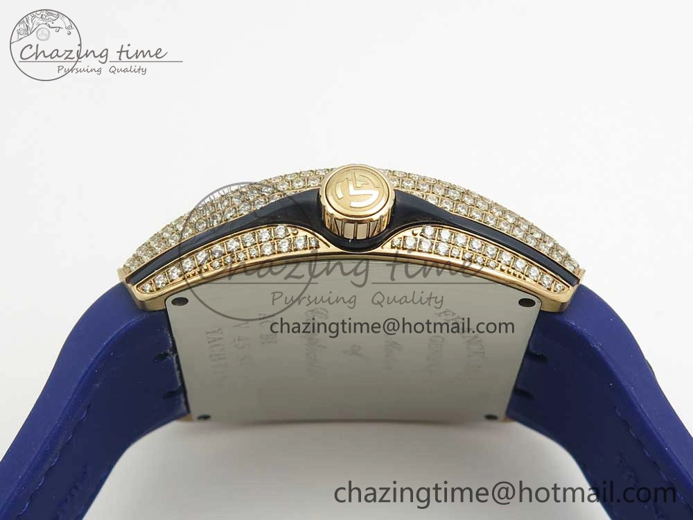 Vanguard V45 RG Full Diamonds Blue Textured Numbers Markers on Blue Gummy Strap A2813