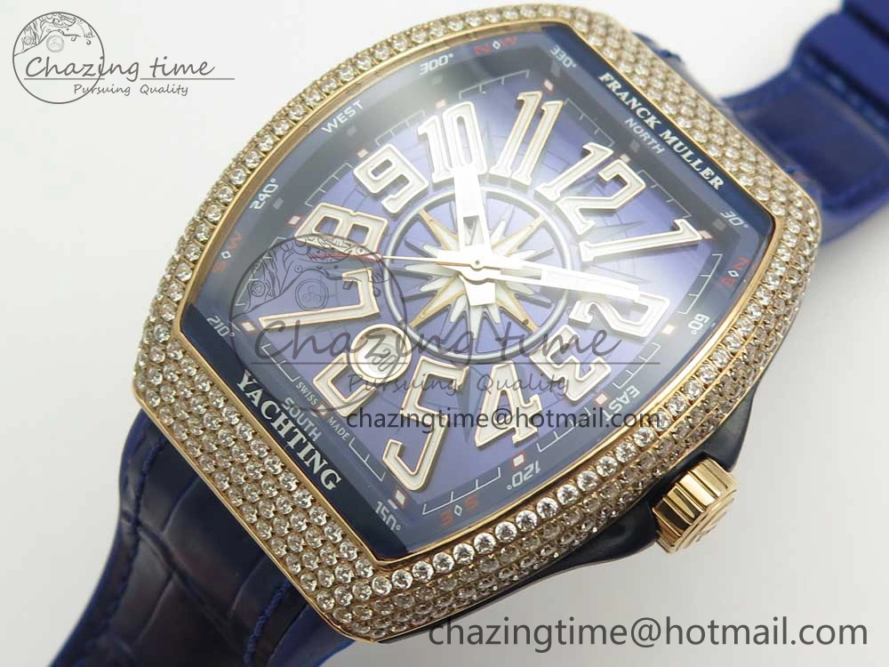 Vanguard V45 RG Full Diamonds Blue Textured Numbers Markers on Blue Gummy Strap A2813