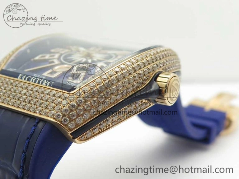 Vanguard V45 RG Full Diamonds Blue Textured Numbers Markers on Blue Gummy Strap A2813