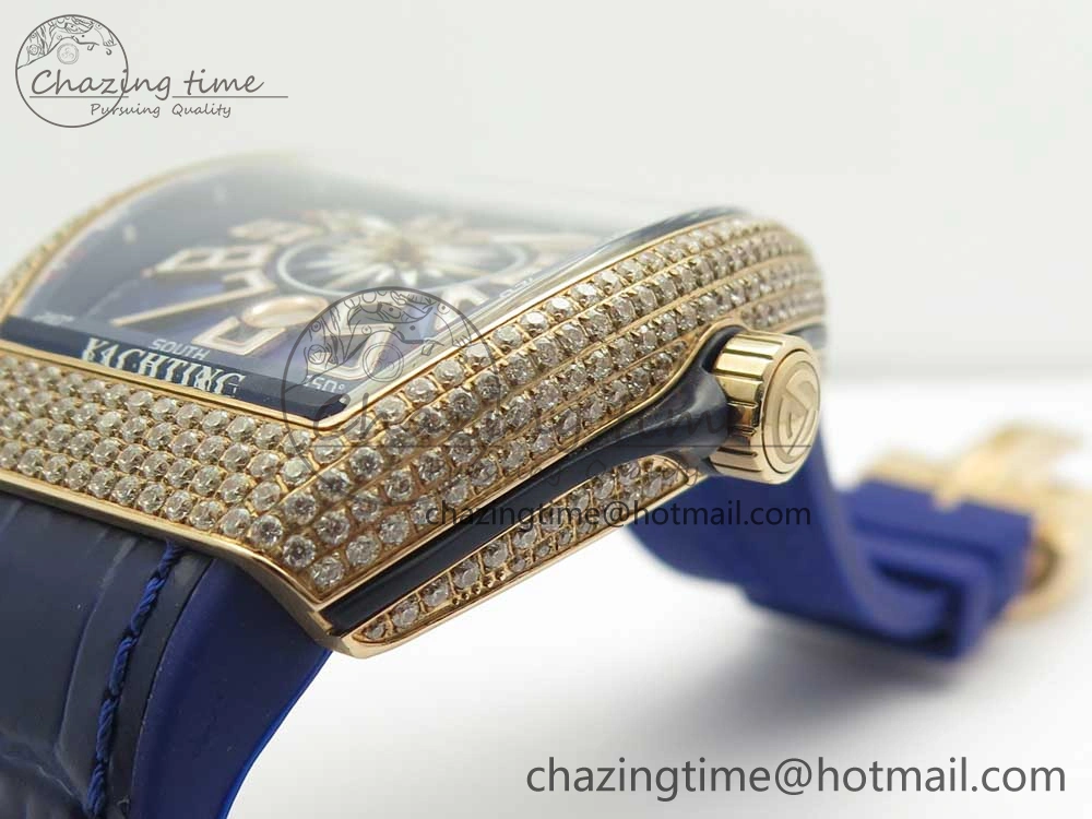 Vanguard V45 RG Full Diamonds Blue Textured Numbers Markers on Blue Gummy Strap A2813