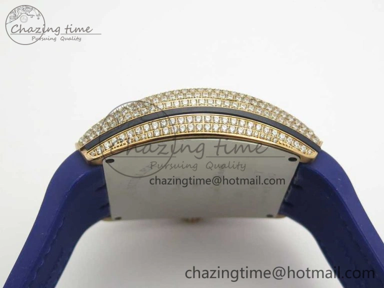 Vanguard V45 RG Full Diamonds Blue Textured Numbers Markers on Blue Gummy Strap A2813