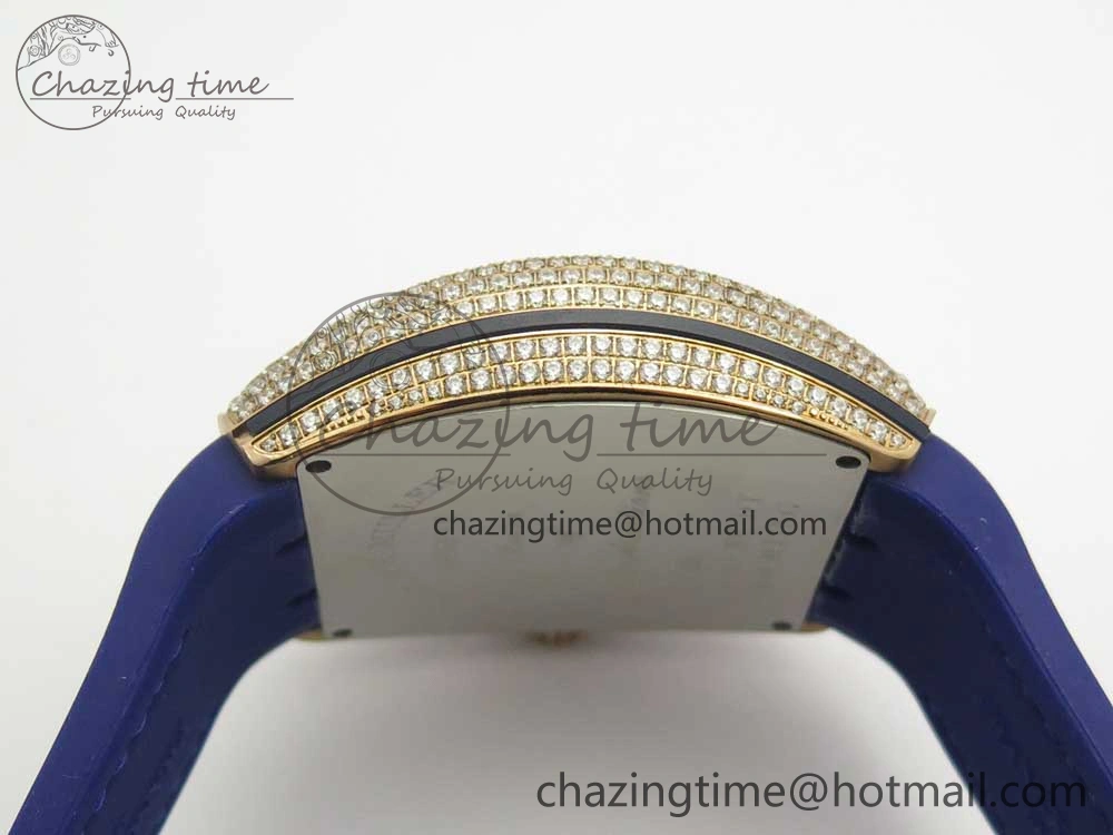 Vanguard V45 RG Full Diamonds Blue Textured Numbers Markers on Blue Gummy Strap A2813