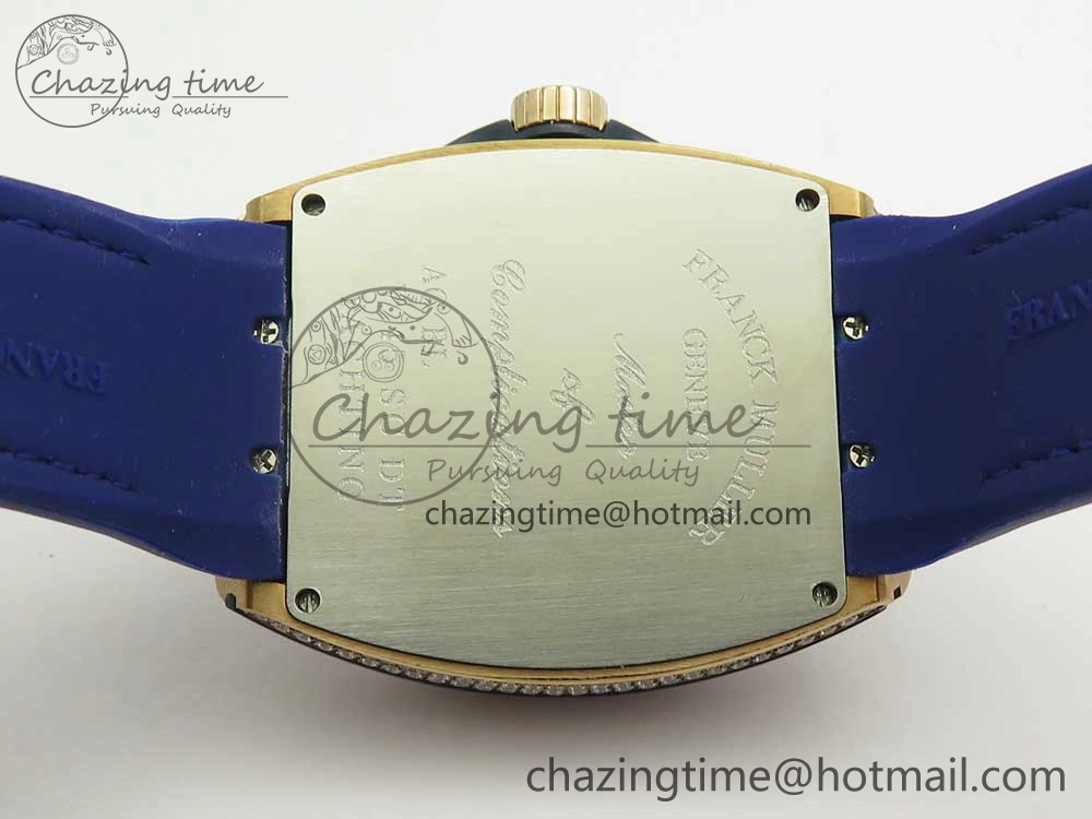 Vanguard V45 RG Full Diamonds Blue Textured Numbers Markers on Blue Gummy Strap A2813