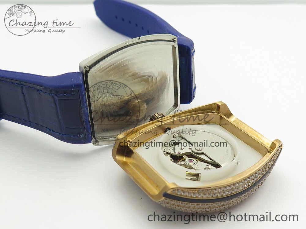 Vanguard V45 RG Full Diamonds Blue Textured Numbers Markers on Blue Gummy Strap A2813