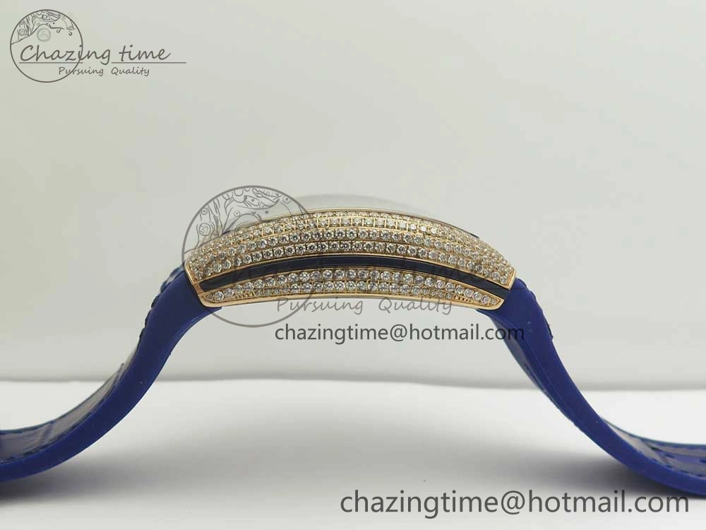 Vanguard V45 RG Full Diamonds Blue Textured Numbers Markers on Blue Gummy Strap A2813