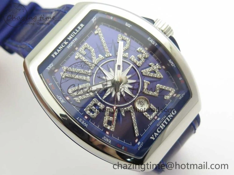 Vanguard V45 SS ABF Best Edition Blue Dial Diamonds Markers on Blue Gummy Strap A2813