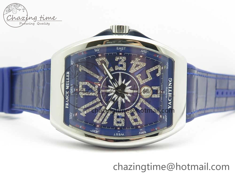 Vanguard V45 SS ABF Best Edition Blue Dial Diamonds Markers on Blue Gummy Strap A2813