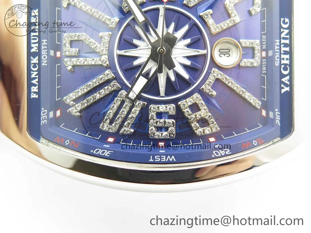 Vanguard V45 SS ABF Best Edition Blue Dial Diamonds Markers on Blue Gummy Strap A2813