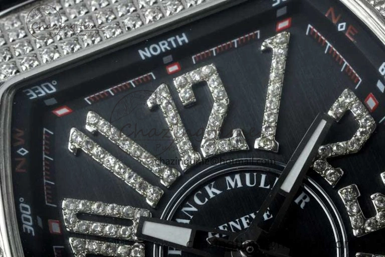 Vanguard V45 SS ABF Best Edition Full Diamonds Case Black Dial on Black Leather Strap A2824
