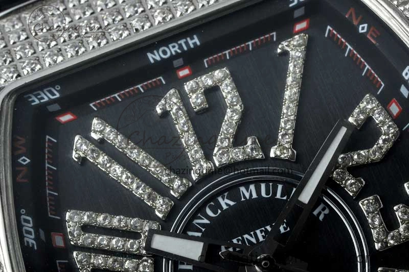 Vanguard V45 SS ABF Best Edition Full Diamonds Case Black Dial on Black Leather Strap A2824