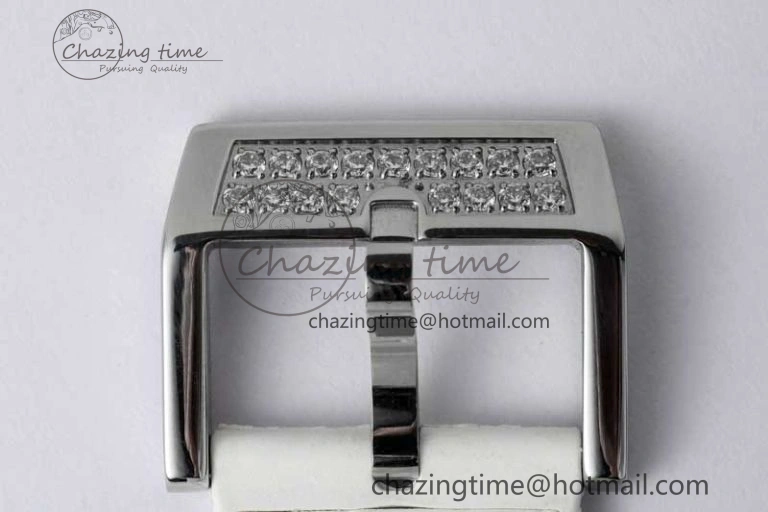 Vanguard V45 SS ABF Best Edition Full Diamonds Case Silver Dial on White Leather Strap A2824
