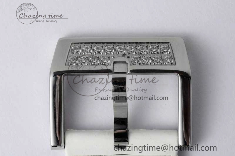 Vanguard V45 SS ABF Best Edition Full Diamonds Case Silver Dial on White Leather Strap A2824