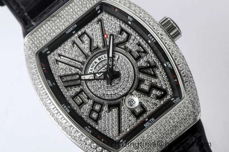 Vanguard V45 SS ABF Best Edition Full Diamonds Dial on Black Leather Strap A2824