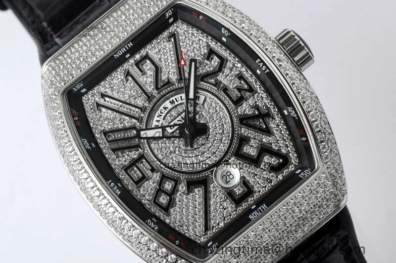 Vanguard V45 SS ABF Best Edition Full Diamonds Dial on Black Leather Strap A2824
