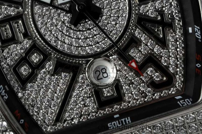 Vanguard V45 SS ABF Best Edition Full Diamonds Dial on Black Leather Strap A2824