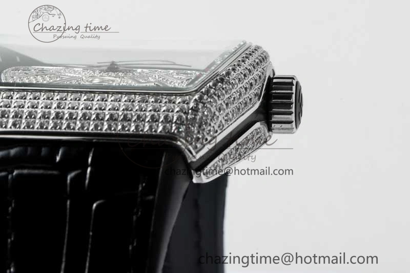 Vanguard V45 SS ABF Best Edition Full Diamonds Dial on Black Leather Strap A2824