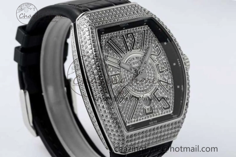Vanguard V45 SS ABF Best Edition Full Diamonds Dial on Black Leather Strap A2824