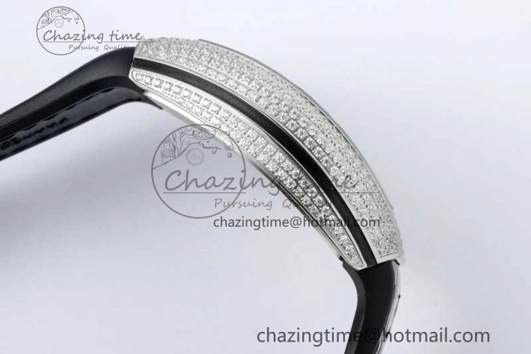 Vanguard V45 SS ABF Best Edition Full Diamonds Dial on Black Leather Strap A2824