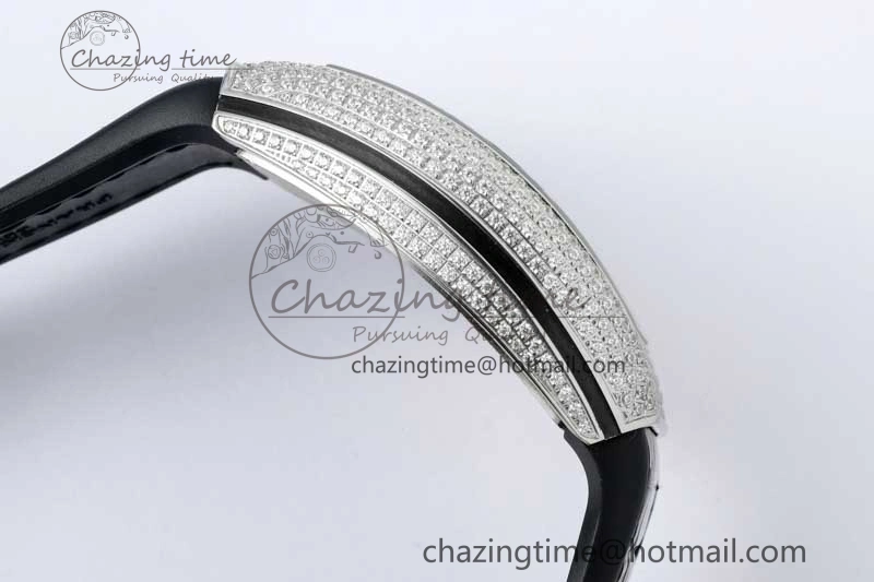 Vanguard V45 SS ABF Best Edition Full Diamonds Dial on Black Leather Strap A2824
