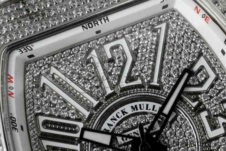 Vanguard V45 SS ABF Best Edition Full Diamonds Dial on White Leather Strap A2824