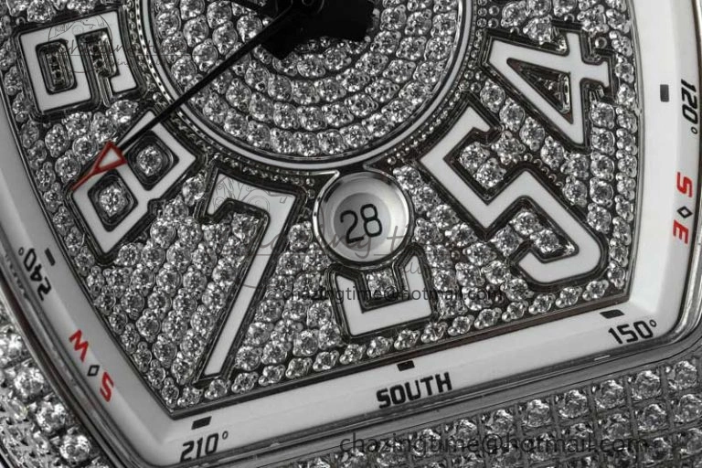 Vanguard V45 SS ABF Best Edition Full Diamonds Dial on White Leather Strap A2824
