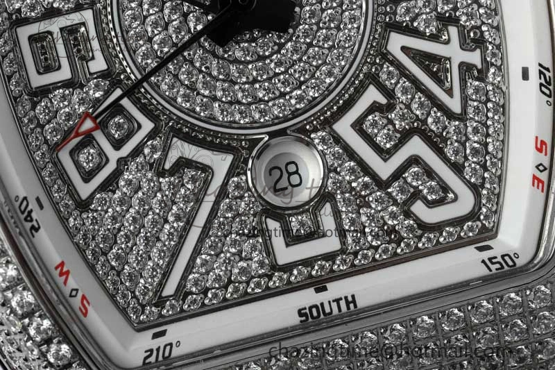Vanguard V45 SS ABF Best Edition Full Diamonds Dial on White Leather Strap A2824