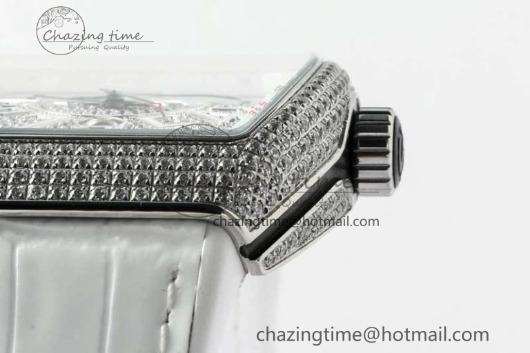 Vanguard V45 SS ABF Best Edition Full Diamonds Dial on White Leather Strap A2824