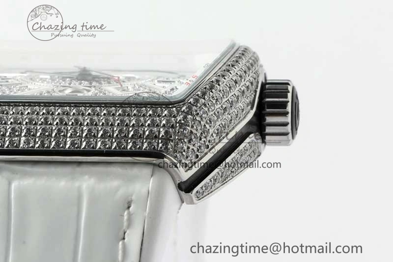 Vanguard V45 SS ABF Best Edition Full Diamonds Dial on White Leather Strap A2824