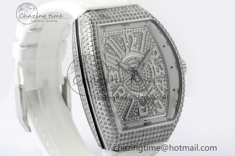 Vanguard V45 SS ABF Best Edition Full Diamonds Dial on White Leather Strap A2824