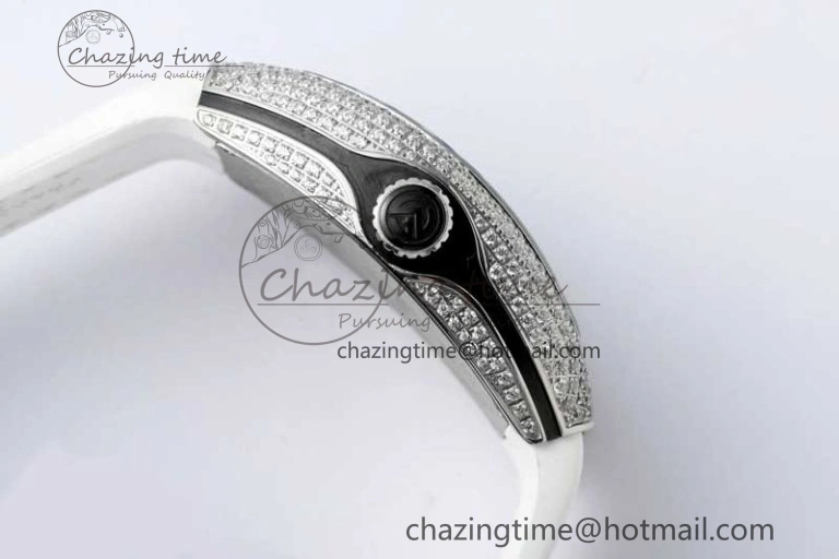 Vanguard V45 SS ABF Best Edition Full Diamonds Dial on White Leather Strap A2824