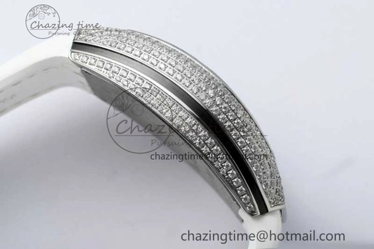 Vanguard V45 SS ABF Best Edition Full Diamonds Dial on White Leather Strap A2824