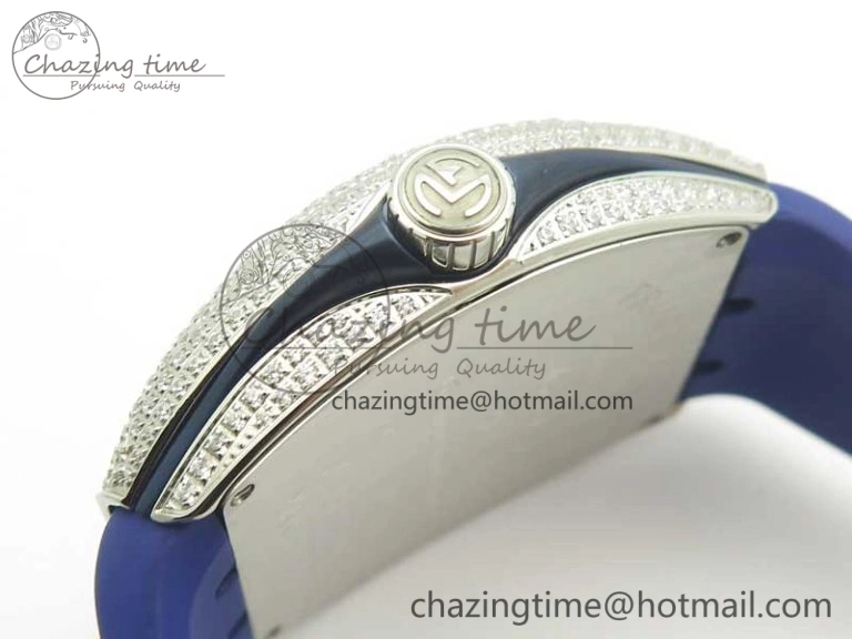 Vanguard V45 SS Full Diamonds ABF Best Edition Blue Textured Dial Diamonds Markers on Blue Gummy Strap A2824