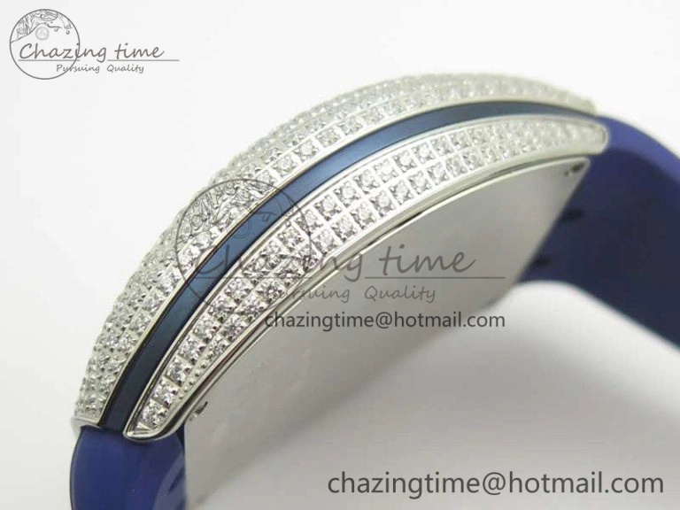 Vanguard V45 SS Full Diamonds ABF Best Edition Blue Textured Dial Diamonds Markers on Blue Gummy Strap A2824