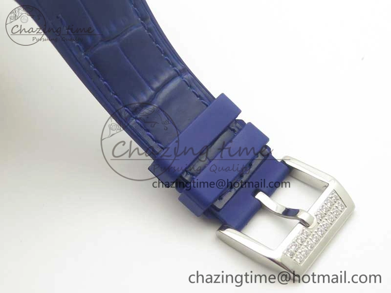 Vanguard V45 SS Full Diamonds ABF Best Edition Blue Textured Dial Diamonds Markers on Blue Gummy Strap A2824