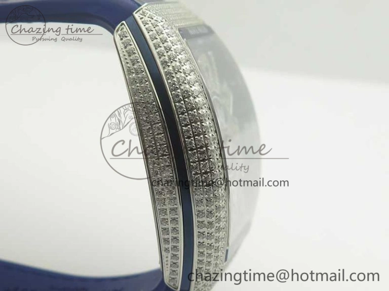 Vanguard V45 SS Full Diamonds ABF Best Edition Blue Textured Dial Diamonds Markers on Blue Gummy Strap A2824