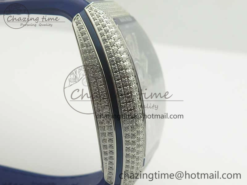 Vanguard V45 SS Full Diamonds ABF Best Edition Blue Textured Dial Diamonds Markers on Blue Gummy Strap A2824