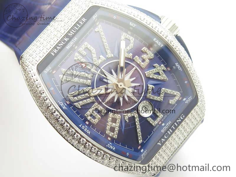 Vanguard V45 SS Full Diamonds ABF Best Edition Blue Textured Dial Diamonds Markers on Blue Gummy Strap A2824