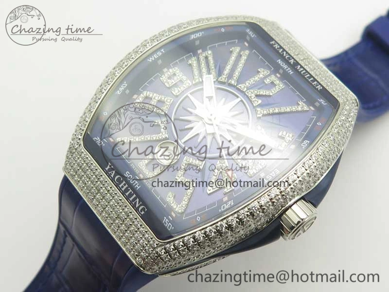 Vanguard V45 SS Full Diamonds ABF Best Edition Blue Textured Dial Diamonds Markers on Blue Gummy Strap A2824