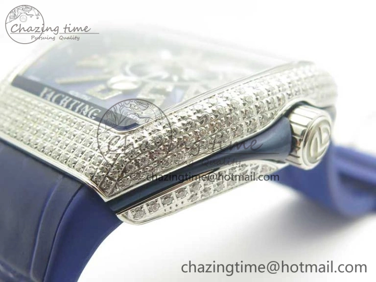 Vanguard V45 SS Full Diamonds ABF Best Edition Blue Textured Dial Diamonds Markers on Blue Gummy Strap A2824