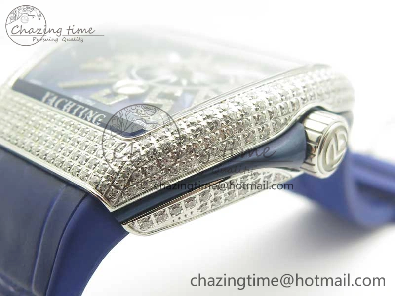 Vanguard V45 SS Full Diamonds ABF Best Edition Blue Textured Dial Diamonds Markers on Blue Gummy Strap A2824