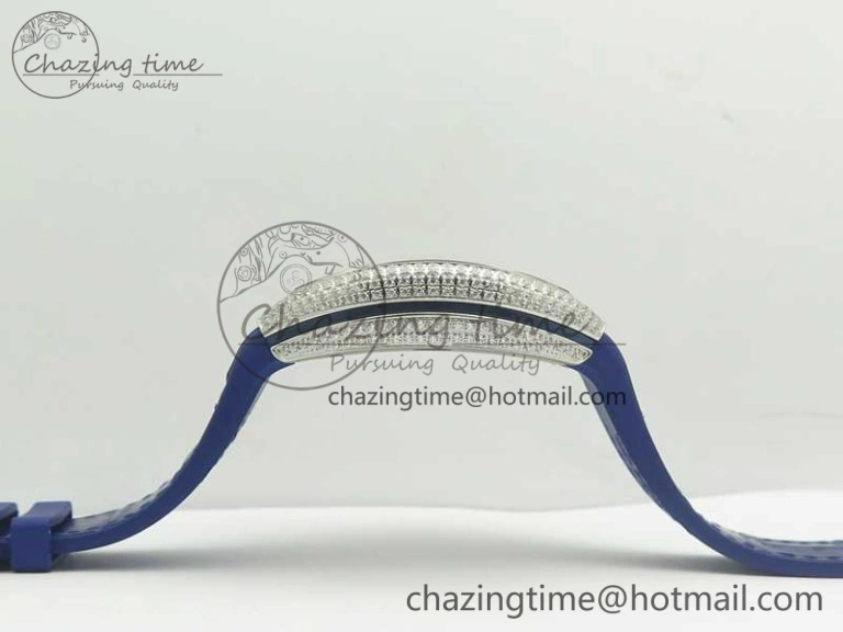Vanguard V45 SS Full Diamonds ABF Best Edition Blue Textured Dial Diamonds Markers on Blue Gummy Strap A2824