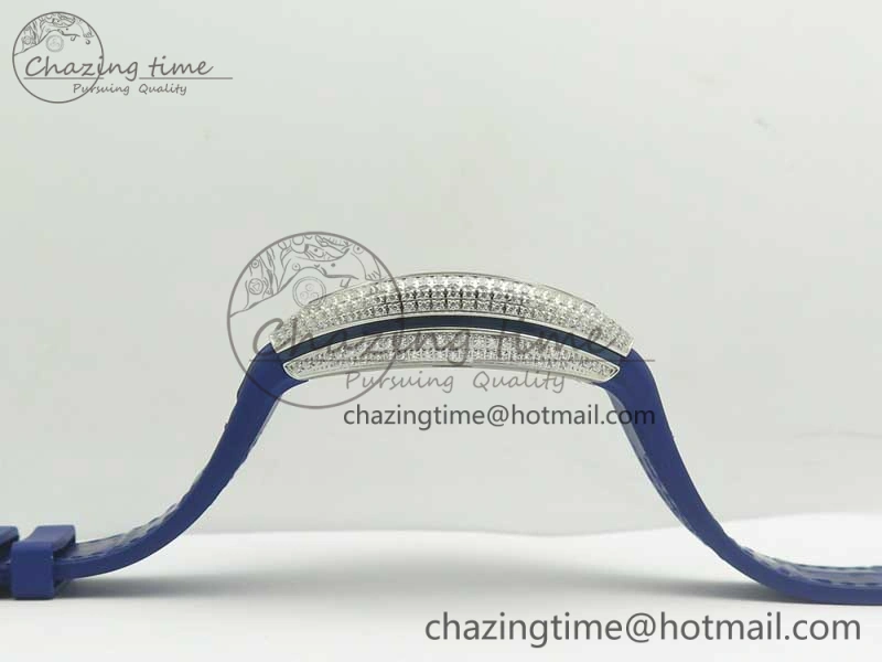 Vanguard V45 SS Full Diamonds ABF Best Edition Blue Textured Dial Diamonds Markers on Blue Gummy Strap A2824