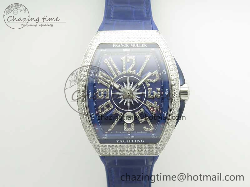 Vanguard V45 SS Full Diamonds ABF Best Edition Blue Textured Dial Diamonds Markers on Blue Gummy Strap A2824