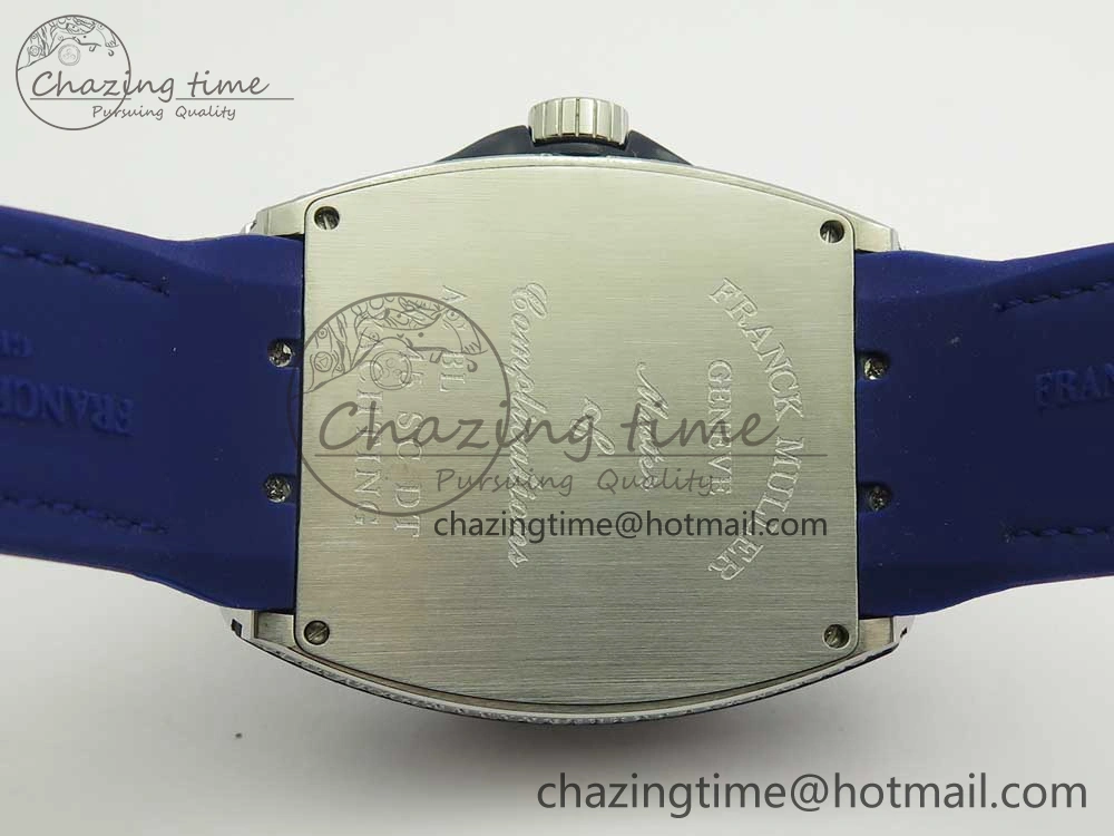 Vanguard V45 SS Full Diamonds Blue Textured Numbers Markers on Blue Gummy Strap A2813