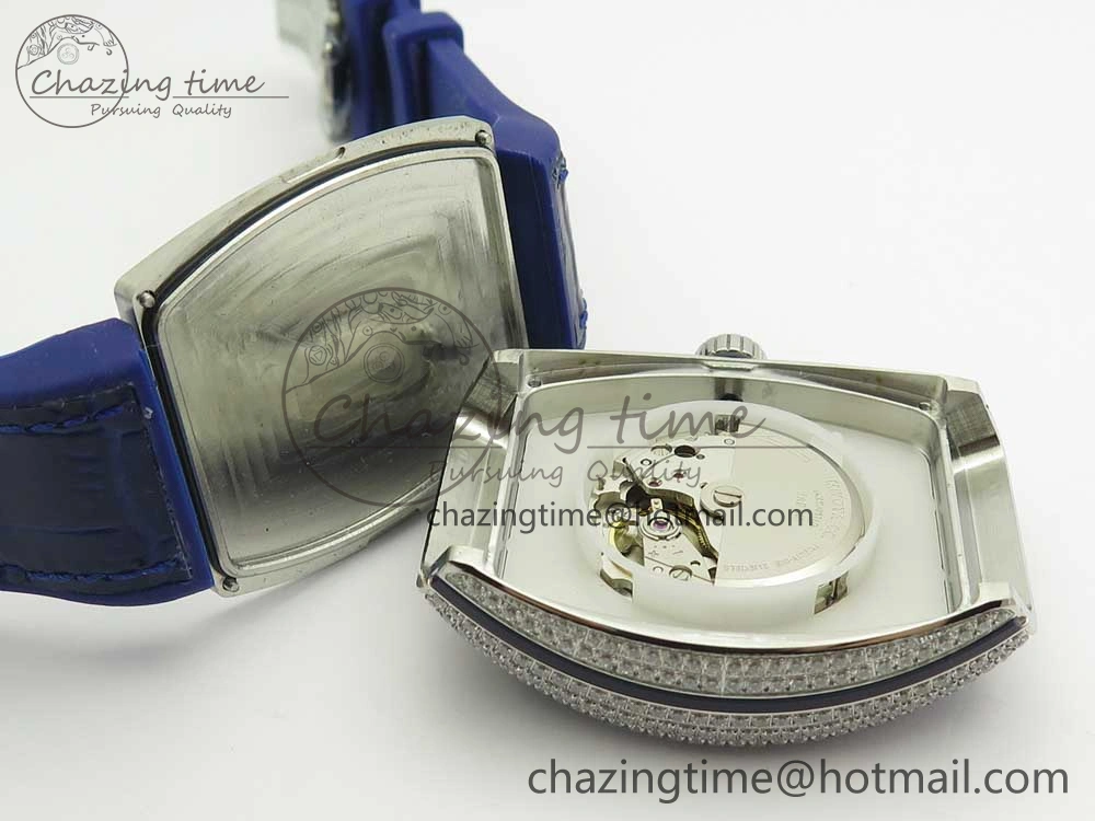 Vanguard V45 SS Full Diamonds Blue Textured Numbers Markers on Blue Gummy Strap A2813