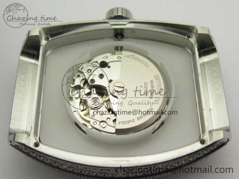 Vanguard V45 SS Full Diamonds Blue Textured Numbers Markers on Blue Gummy Strap A2813