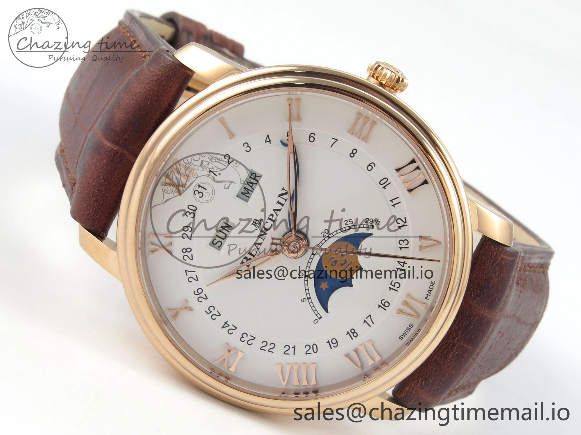 Villeret 6654 RG Complicated Function APSF 1:1 Best Edition White Dial on Brown Leather Strap A6654