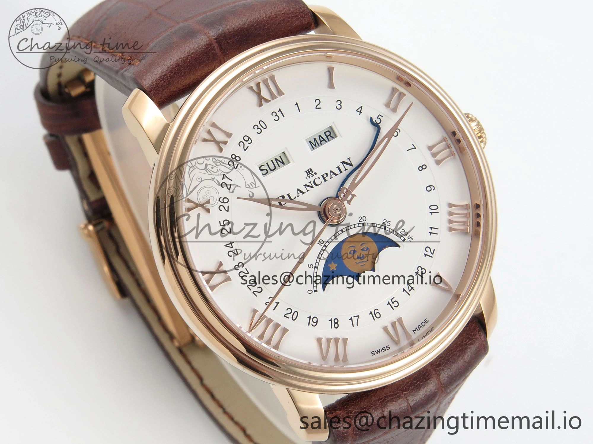 Villeret 6654 RG Complicated Function APSF 1:1 Best Edition White Dial on Brown Leather Strap A6654