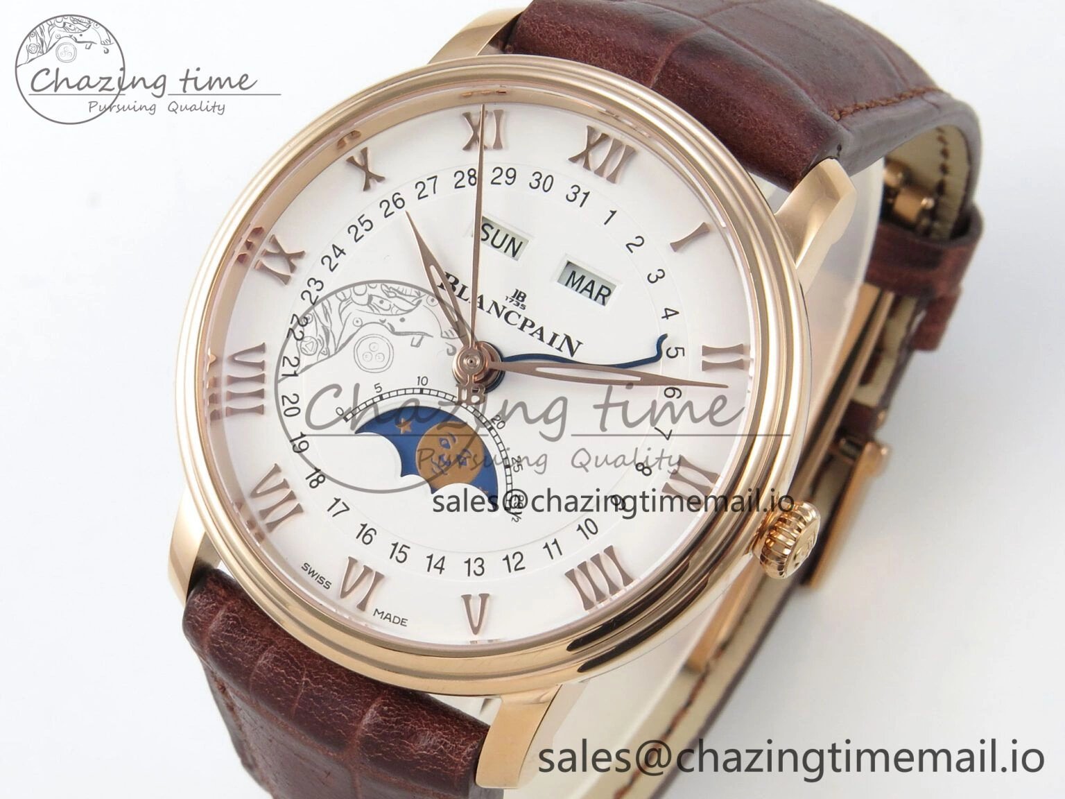 Villeret 6654 RG Complicated Function APSF 1:1 Best Edition White Dial on Brown Leather Strap A6654